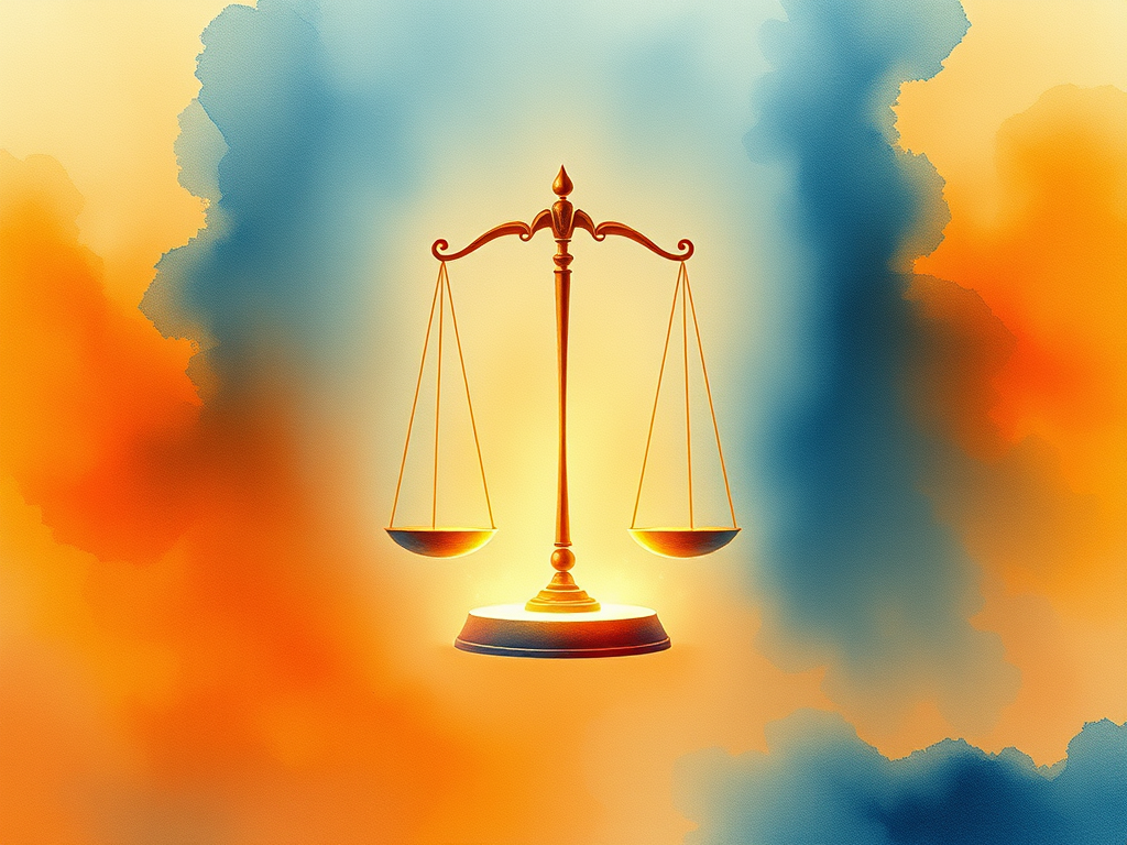 Abstract watercolor illustration of a balance scale representing bipolar disorder criminal defense and the justice system