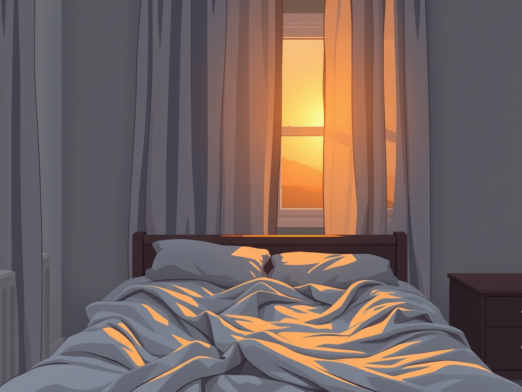 Abstract illustration of a bedroom at dawn evoking sleep deprivation and the onset of a manic episode