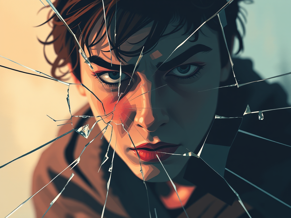 Abstract illustration of emotional tension and cracking glass, representing irritability as an early warning sign of mania in bipolar disorder