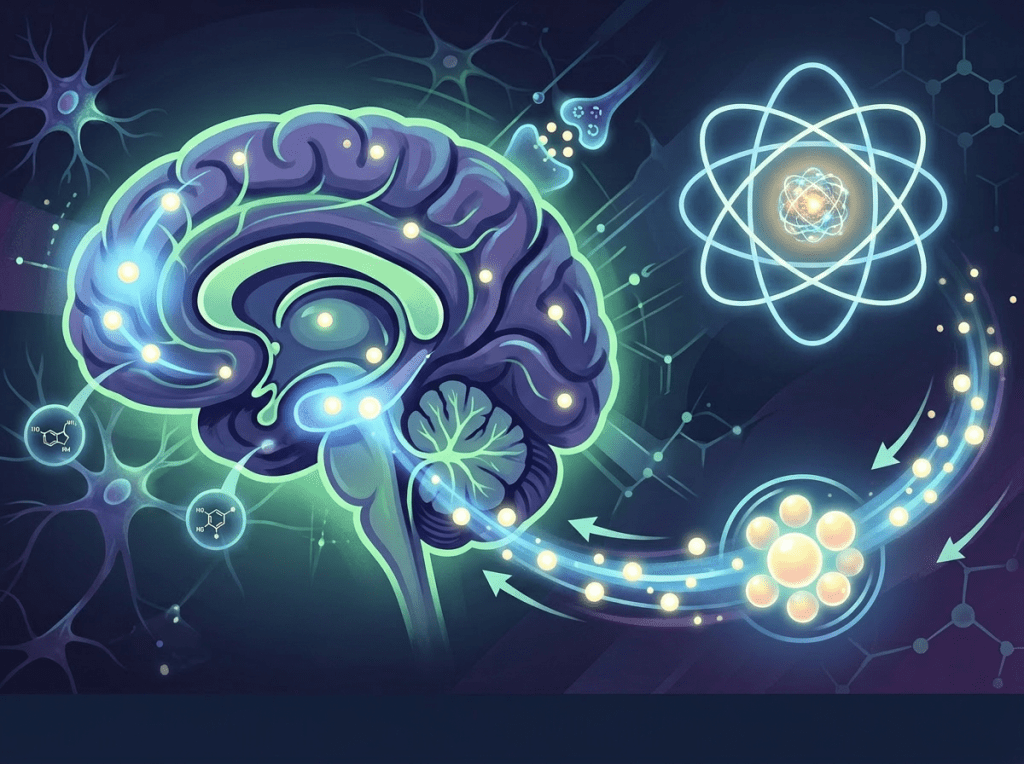 Illustration of lithium ions targeting the prefrontal cortex and hippocampus in the brain